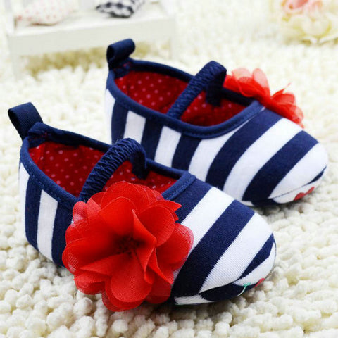 Stripe Rose Flower Crib Shoes