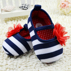 Stripe Rose Flower Crib Shoes