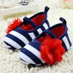 Stripe Rose Flower Crib Shoes