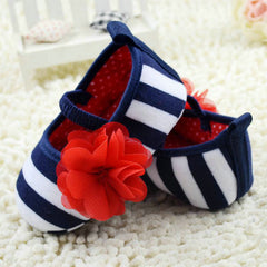 Stripe Rose Flower Crib Shoes