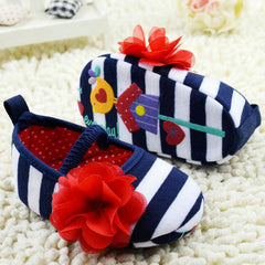 Stripe Rose Flower Crib Shoes