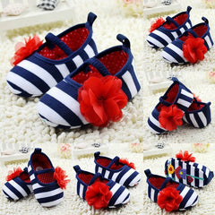 Stripe Rose Flower Crib Shoes