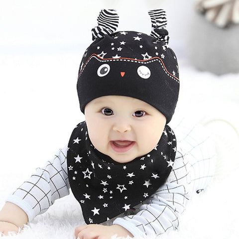 Spring Owl Pocket Hat + Bibs Set