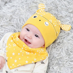 Spring Owl Pocket Hat + Bibs Set